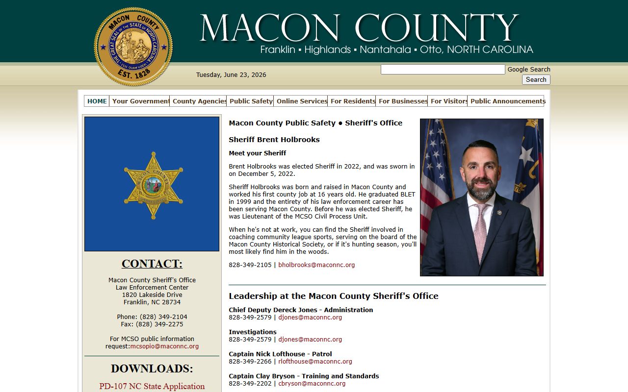 Macon County inmate records sheriff office contact page